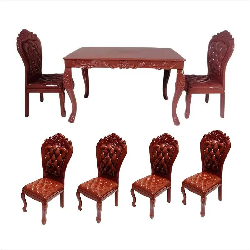 

7 Items / Lot Miniature Dollhouse Furniture Dinning Table Chair For Doll Computer Desk Fast Shipping Thing Girl' Play Toy Gifts
