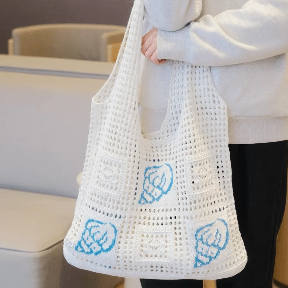 

Модная вязаная сумка-тоут с вышивкой в корейском стиле, большая вместительная сумка через плечо из хлопка для отпуска