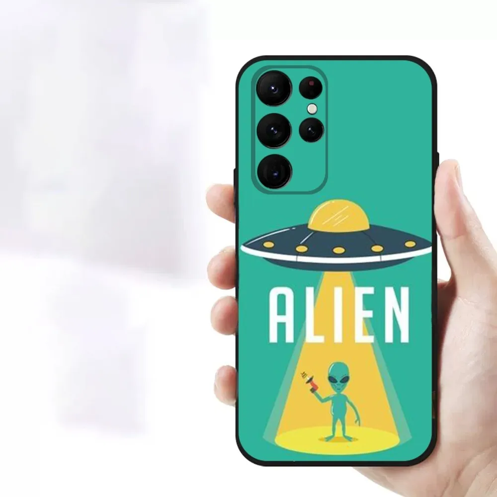 Alien Martian UFO  Phone Case For Samsung S23,23,22,30,21,10,9,Note20 Ultra,Lite,Ultra,5G,Plus,FE,Black Soft Case