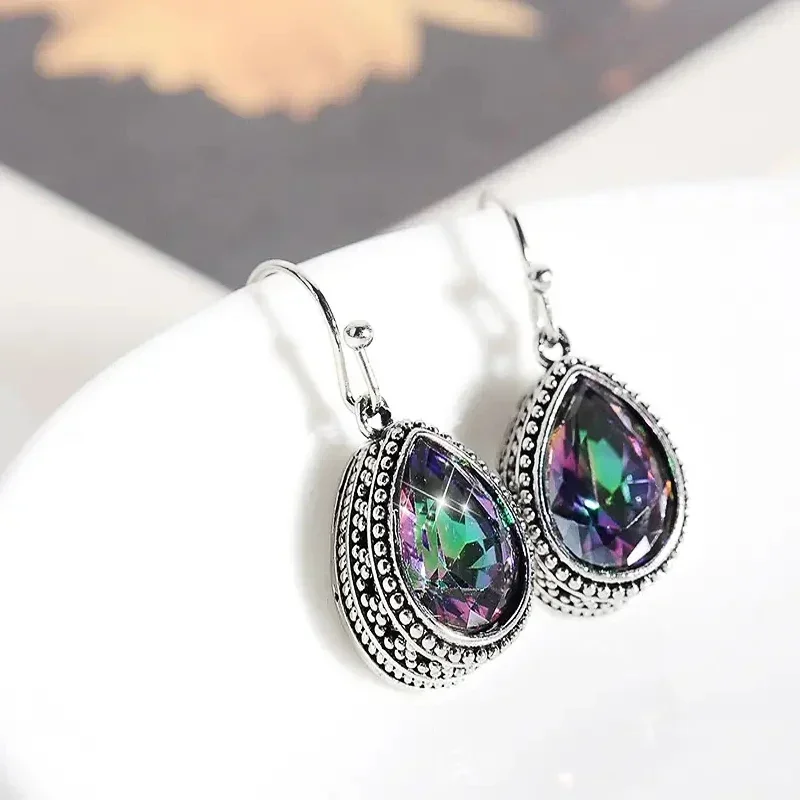 2024 Waterdrop Multi-colored Cubic Zircon Dangle Earrings Vintage Accessories Women for Party Unique Gift Elegant Lady Jewelry