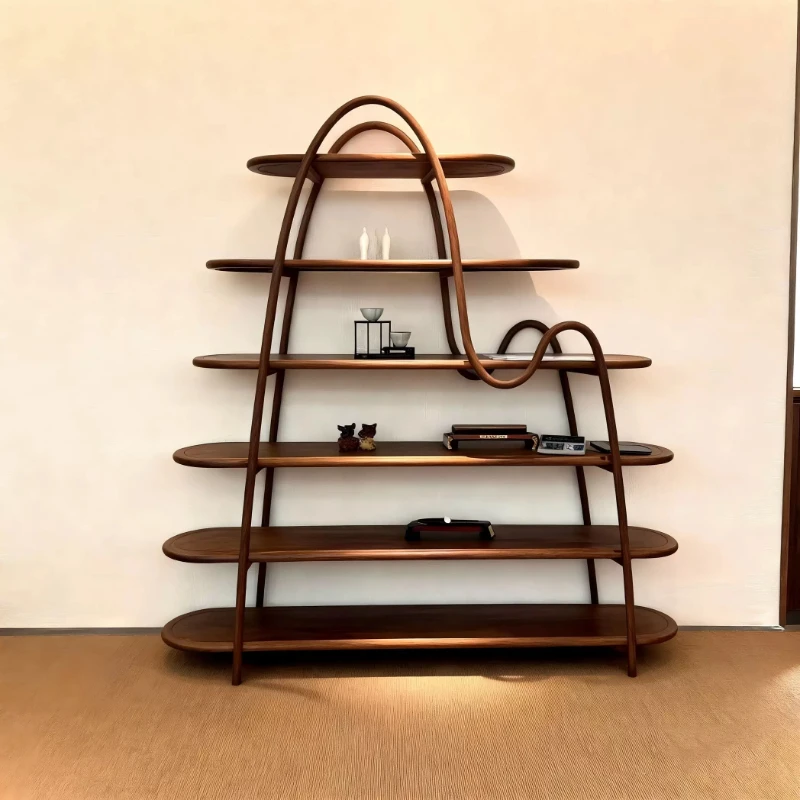 

New Chinese-style Bogu frame North American black walnut office curved hotel B & B high-end atmospheric display storage rack