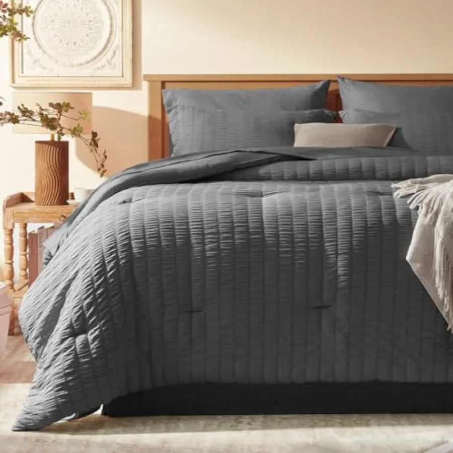 

Комплект постельного белья Twin Comforter Set из 6 предметов: одеяло из сирсакера, темно-серое, с простынями, комплекты постельного белья Twin Size.