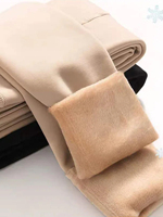 Women's Autumn And Winter Warm Leggings With A Nude Feel, Solid Color, Thickened Fleece, Tight Design, High-waisted, Slim And El