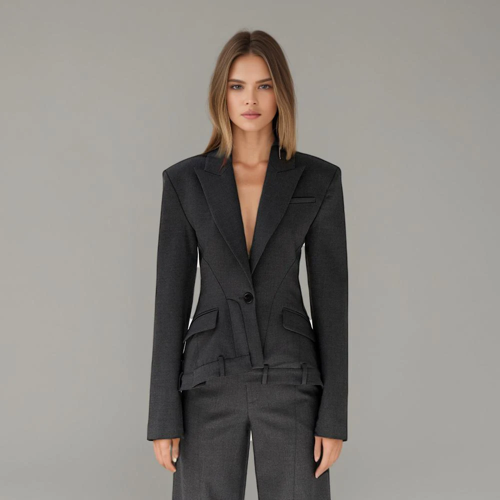 Cappotti minimalisti per le donne colletto dentellato manica lunga impiombato Botton Fashion Designer Blazer dimagrante stile femminile nuovo