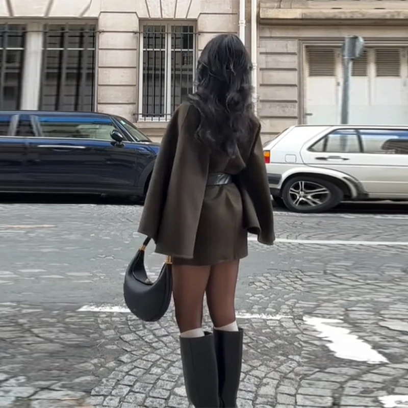 

Свободное женское пальто с рукавами «летучая мышь», стильная шерстяная куртка с v-образным вырезом, верхняя одежда на шнуровке, осенне-зимние повседневные женские пальто