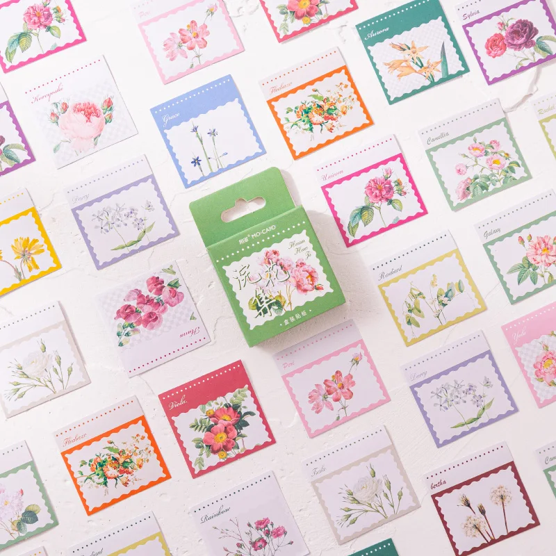 40Packs Wholesale stickers fresh Green Plant flowers Hand account diary decorative Seal Adhesive Scrapbooking paper Material 4CM