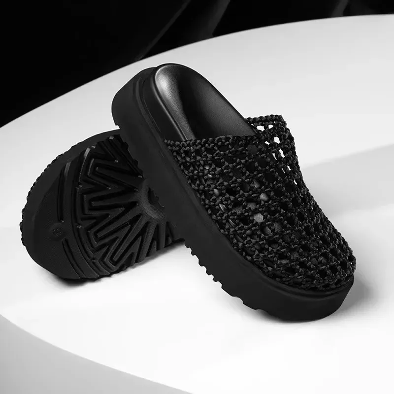 

Niche Temperament Woven Baotou Women's Drag 2025 European Station Platform Heightened Slippers Retro Hollow Cool Drag