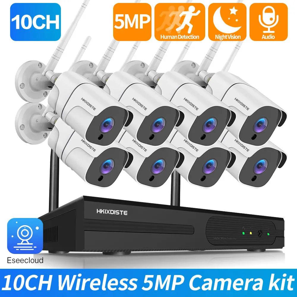 5MP 10CH WiFi NVR Kit IR Night Vison Outdoor Waterproof CCTV Wireless IP Camera Smart Home Security Camera Surveillance System