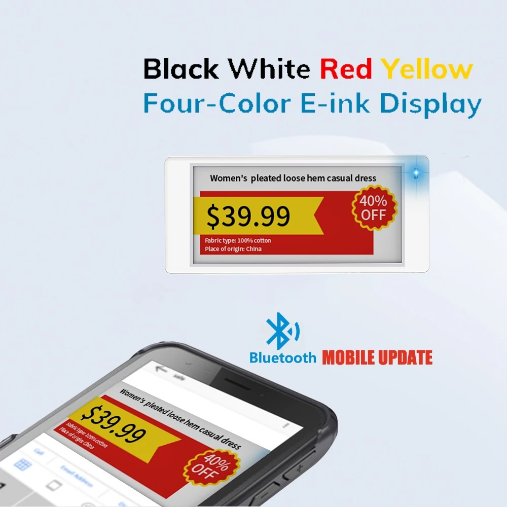 

4 Colors Eink Digital Display Mobile App Update ESL Epaper Eink Electronic Display Electronic Shelf Label for Retail Store