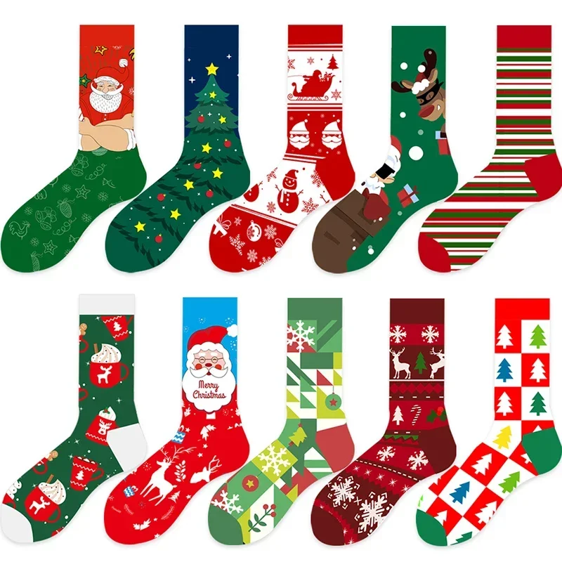 New Santa Claus Elk Snowman Cotton Women's Socks Mid Tube New Year Christmas Socks