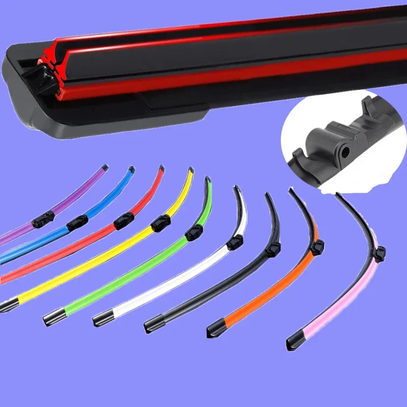 

Colorful SIDE PIN Car Windshield Wiper blades Universal Soft Double layer Rubber Frameless Bracketless 16" 19" 20" 22" 24"26"30"