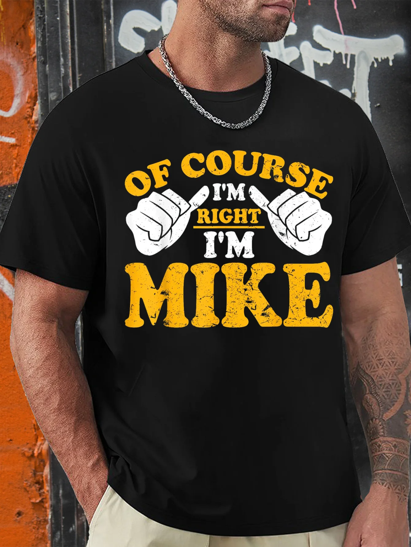 

Men's Funny "Of Course I'm Right I'm Mike" Graphic T-Shirt - Bold Yellow & White Print 100% Cotton Crew Neck Tee,
