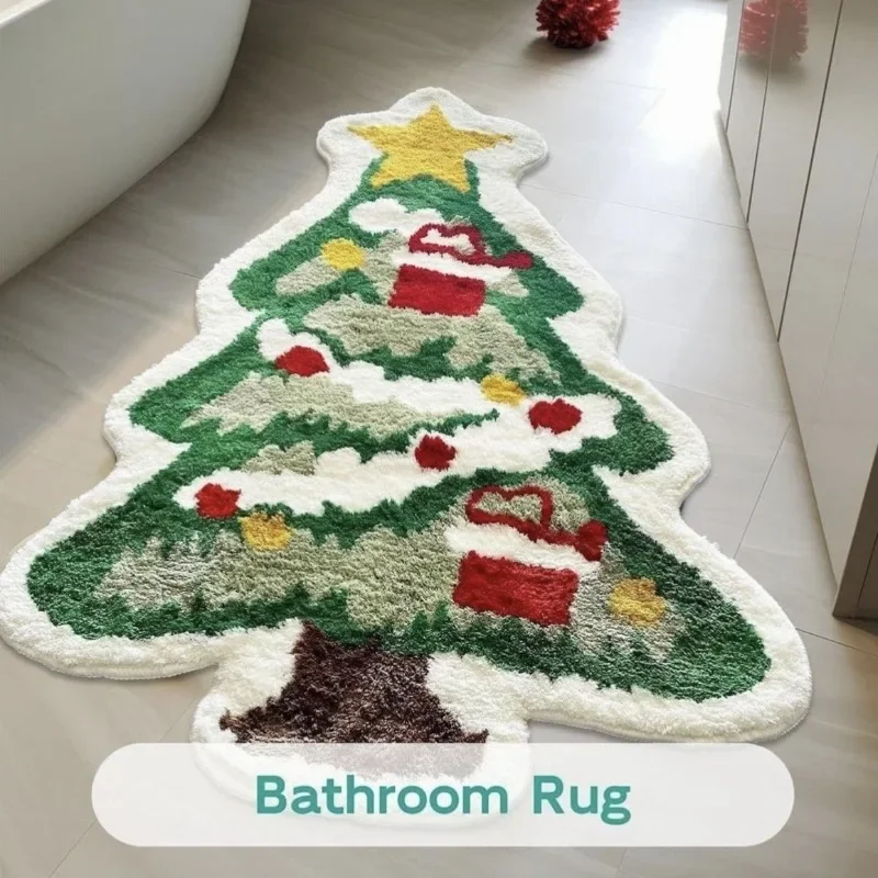 Christmas Tree Carpet for Living Room Christmas Rug  for Bedroom Ins Cashmere Home Decoration Bedroom Non-slip Bedside Carpet