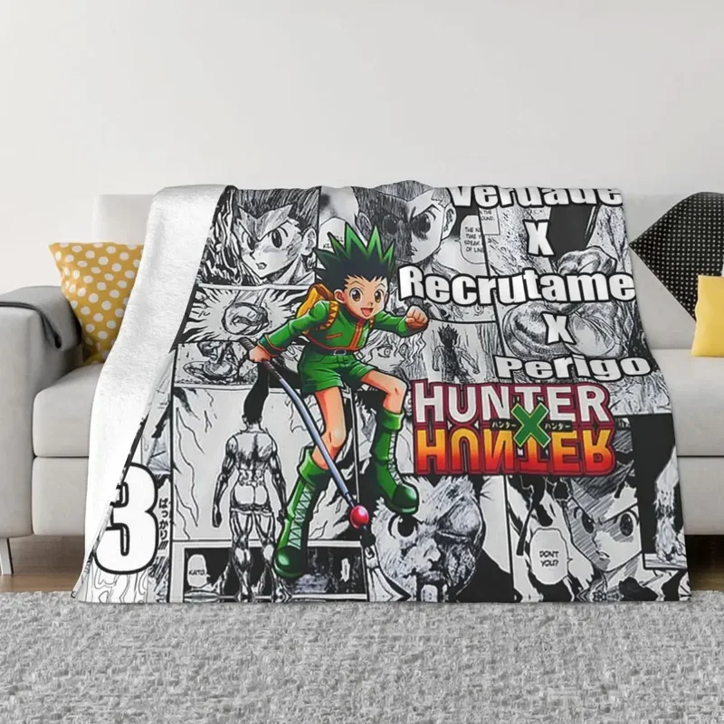 Hunter X Hunter Anime Flannel Blanket Japanese Manga Freecss Gon Creative Throw Blanket for Home Hotel Sofa Bedspread