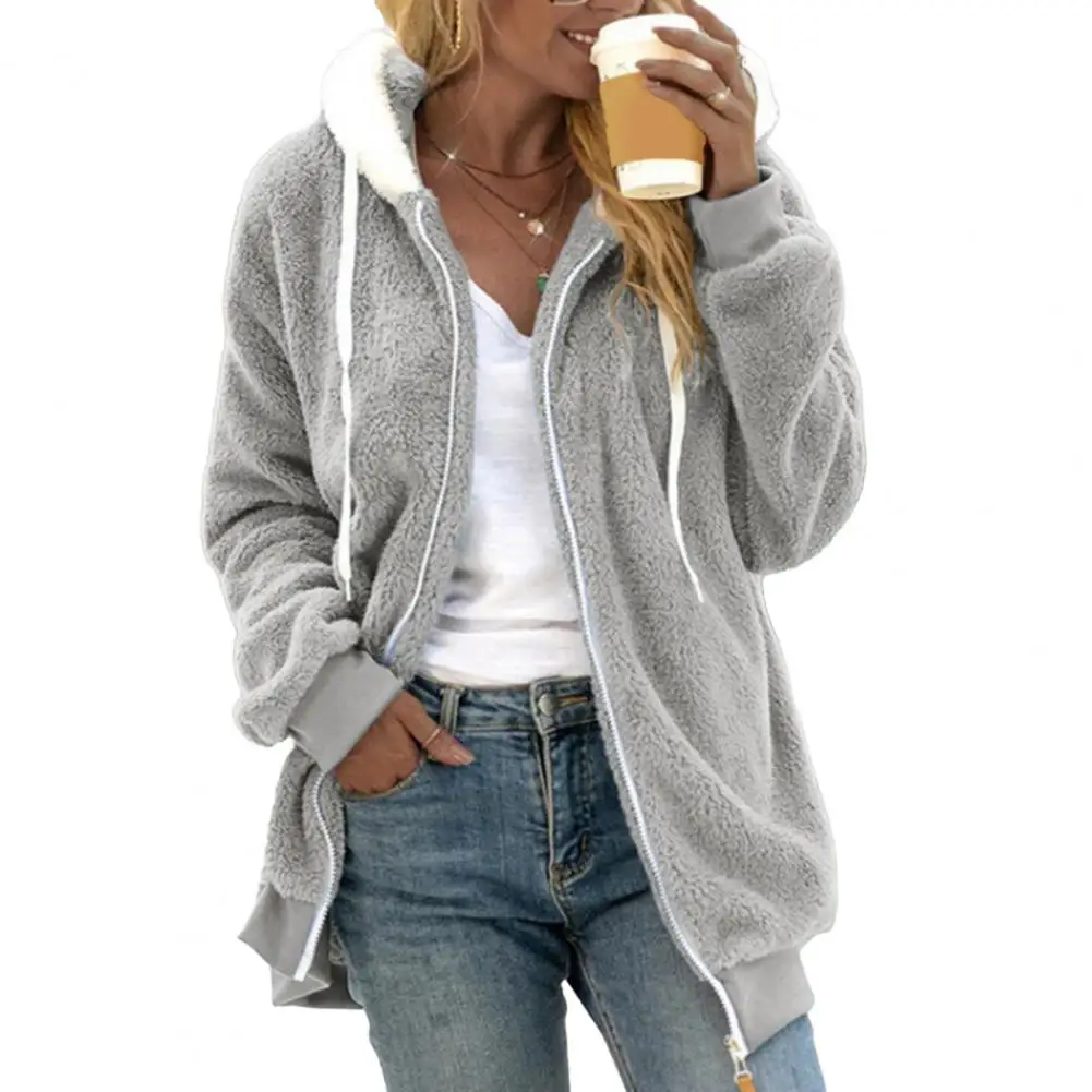 Sherpa Jacket for Women Winter Fuzzy Zip Up Fleece Sweatshirt Casual Warm Drawstring Hooded Coat with Pockets