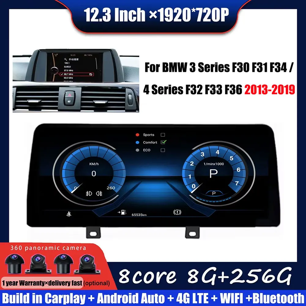 LHD Carplay Android Auto Video Player 12.3“For BMW 3 Series F30 F31 F34 /4 Series F32 F33 F36 2013-2019 GPS Navigation WIFI DSP