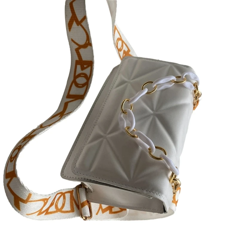 

Wide Band Shoulder Bag for Women Girl PU Bag Casual Trendy Handbag Square Bag