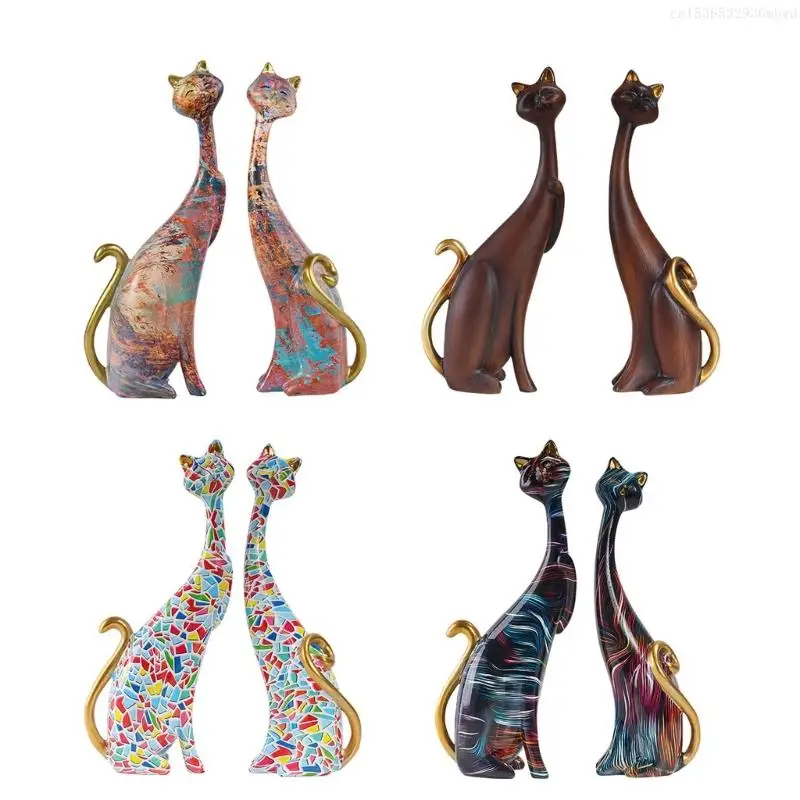 

European 2pcs Oil Painting Statues Animal Modern Sculpture Room Decoration Accessories Sculptures for Home F0T4