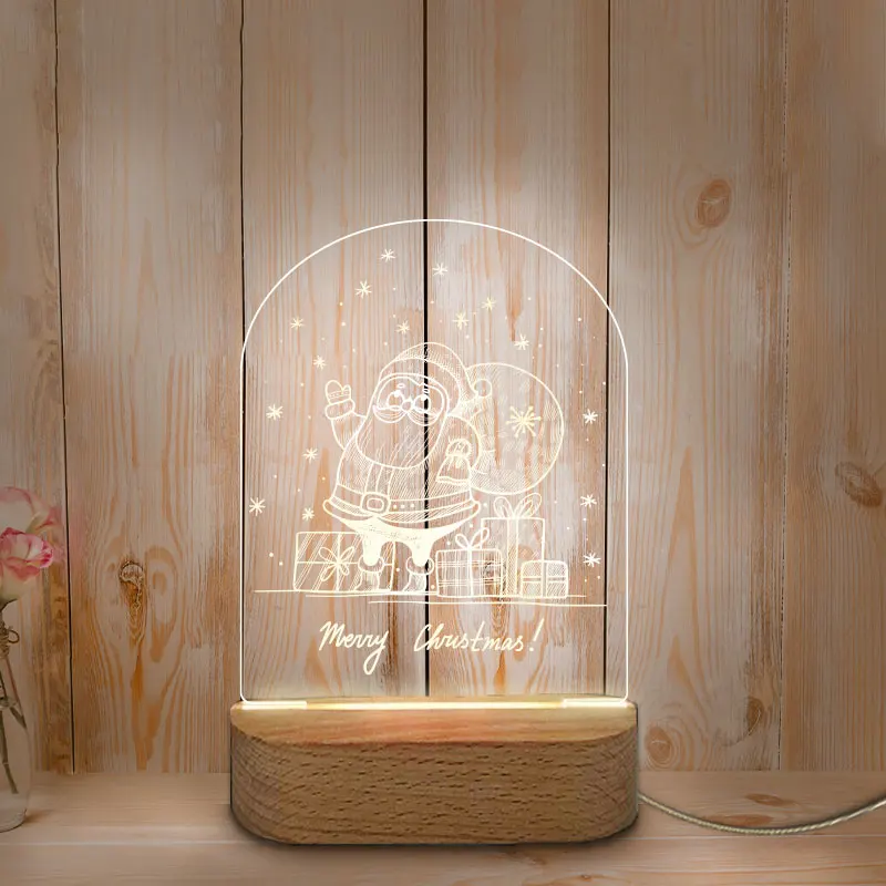 

USB LED Night Light Personalized Lamp Customized Christmas Decoration Wooden Base Night Light for Home Baby Mother Room Bathroom