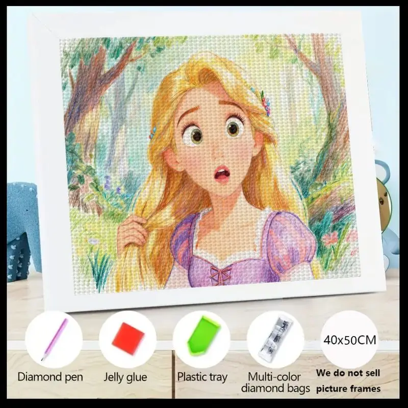 

1PC 5D DIY Disney Princess Rapunzel Surprise Cartoon Full Drill Big Gem Crystal Rhinestone Diamond Painting Kit, 40x50CM Stress