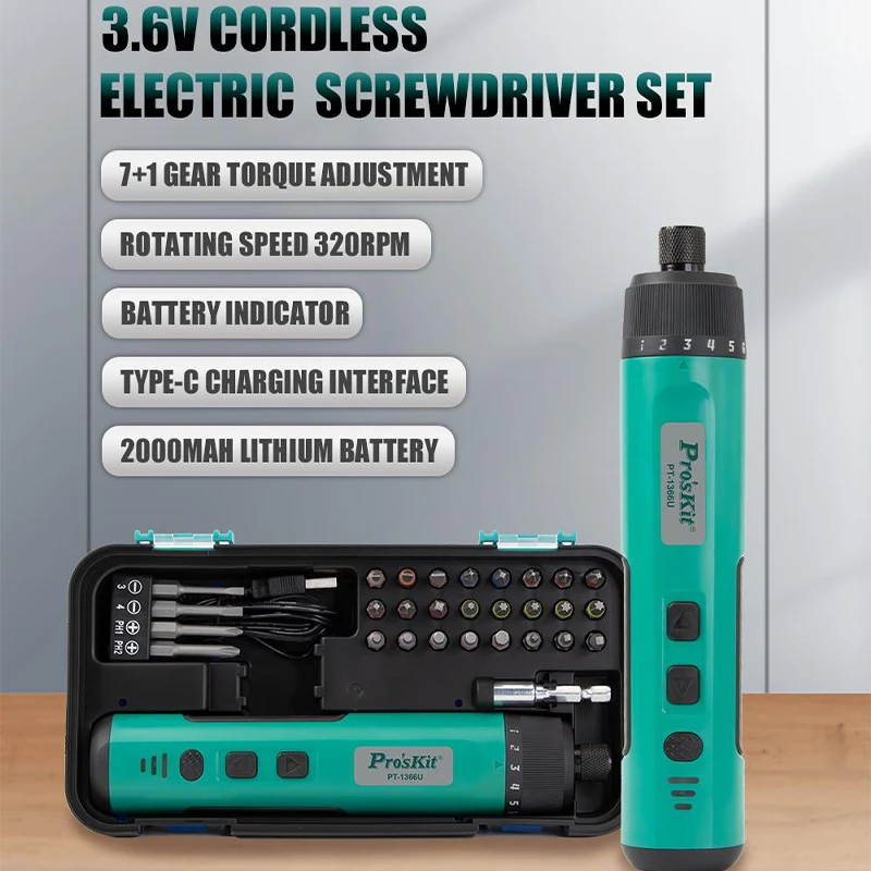 Pro'sKit PK-6035 Multifunctional Tool Set Home Repair Kit with Electric Screwdriver Digital Voltage Tester and Locking Pliers