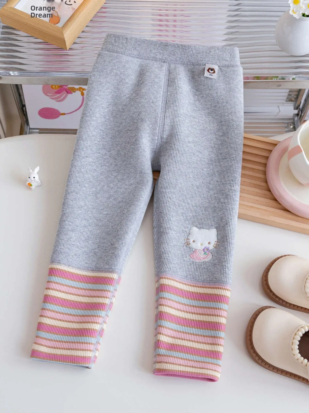 Girls Fce Lined Casual Pants Autumn Winter Korean Sle No-s Splice Versatile Long Trousers Kids All-in-one Velvet Leis...