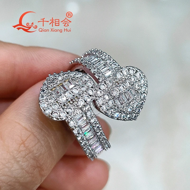 24mm Heart -shaped baguette staggered white moissanite ring S925 Silver hip hop Men's Ring Luxury Style gift wedding dating