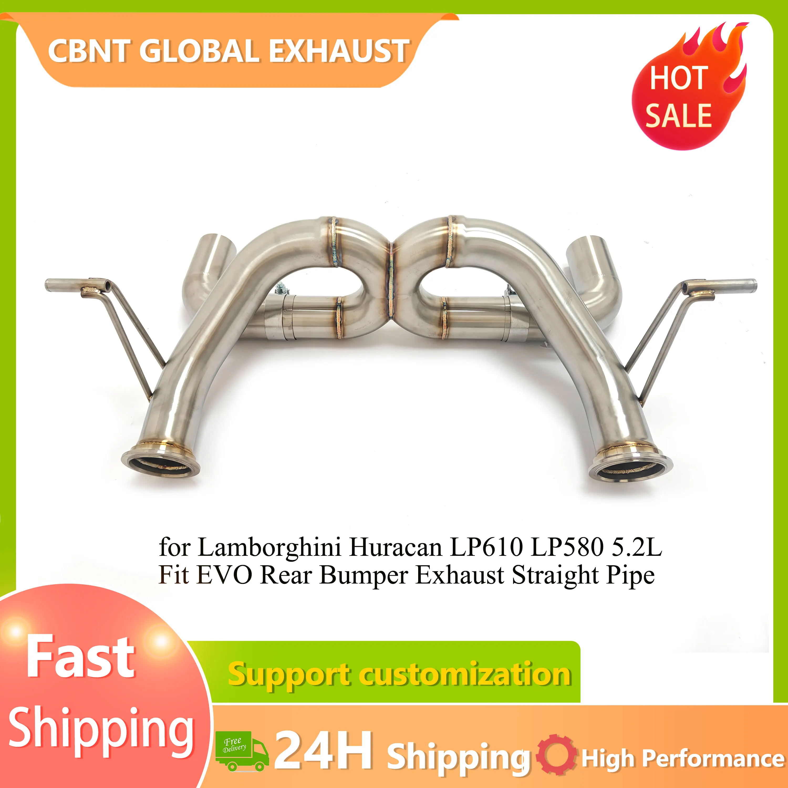 

CBNT Fast Shipping Exhaust System for Lamborghini Huracan LP610 LP580 5.2L Fit EVO Rear Bumper SS304 Axleback Stright Pipe