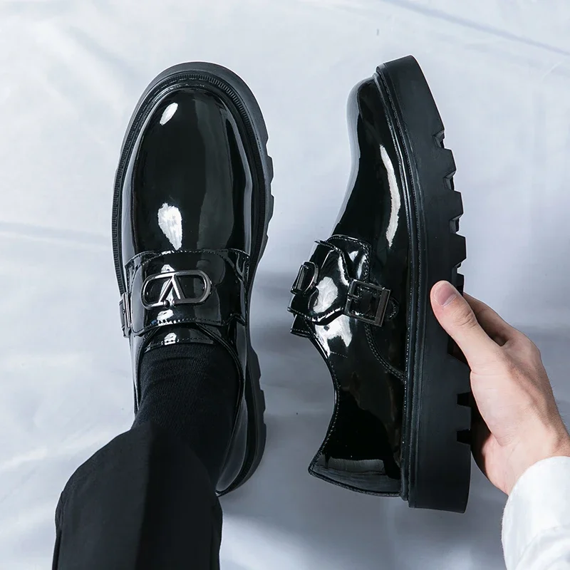 New Black Loafers Men Patent Leather Shoes Breathable Slip-On Solid Casual Shoes Handmade  Size 38-45