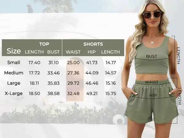 Summer Two Piece Summer Outfits Women Shorts Sets 2 Piece Sleeveless Matching Lounge Crop Top and High Waisted Short Pants Set