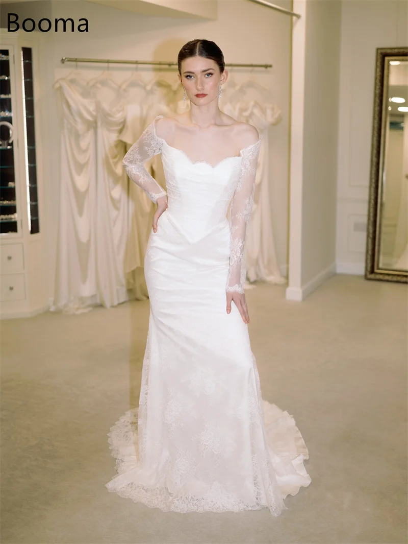 Booma Mermaid Wedding Dresses Long Off The Shoulder Sleeveless Lace Simple Elegant Brides Gown Custom Made 2025