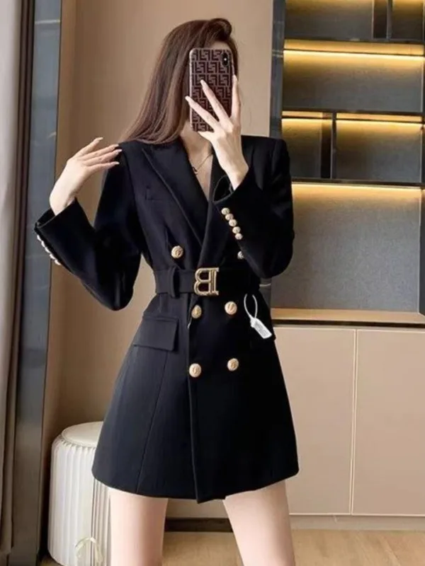 

Ele двубортный костюм с длинными рукавами Dr, женский элитный костюм на осень-зиму для похудения, миди Dr Commute Faion