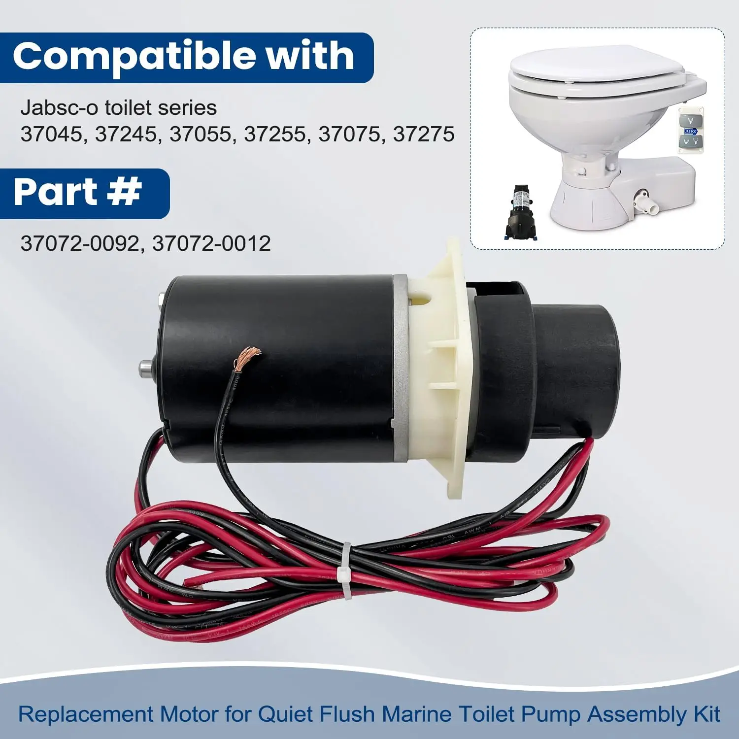 37072-0092 Marine Designer Series & Quiet Flush Marine Toilet Pump Assembly Kit for Jabsco Quiet Flush Toilets series