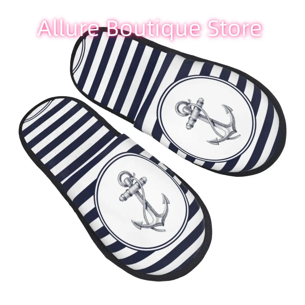 

Изготовленные на заказ домашние тапочки с якорем и темно-синими полосками, мягкие домашние тапочки из пены с эффектом памяти, женские уютные теплые нескользящие тапочки для моряков