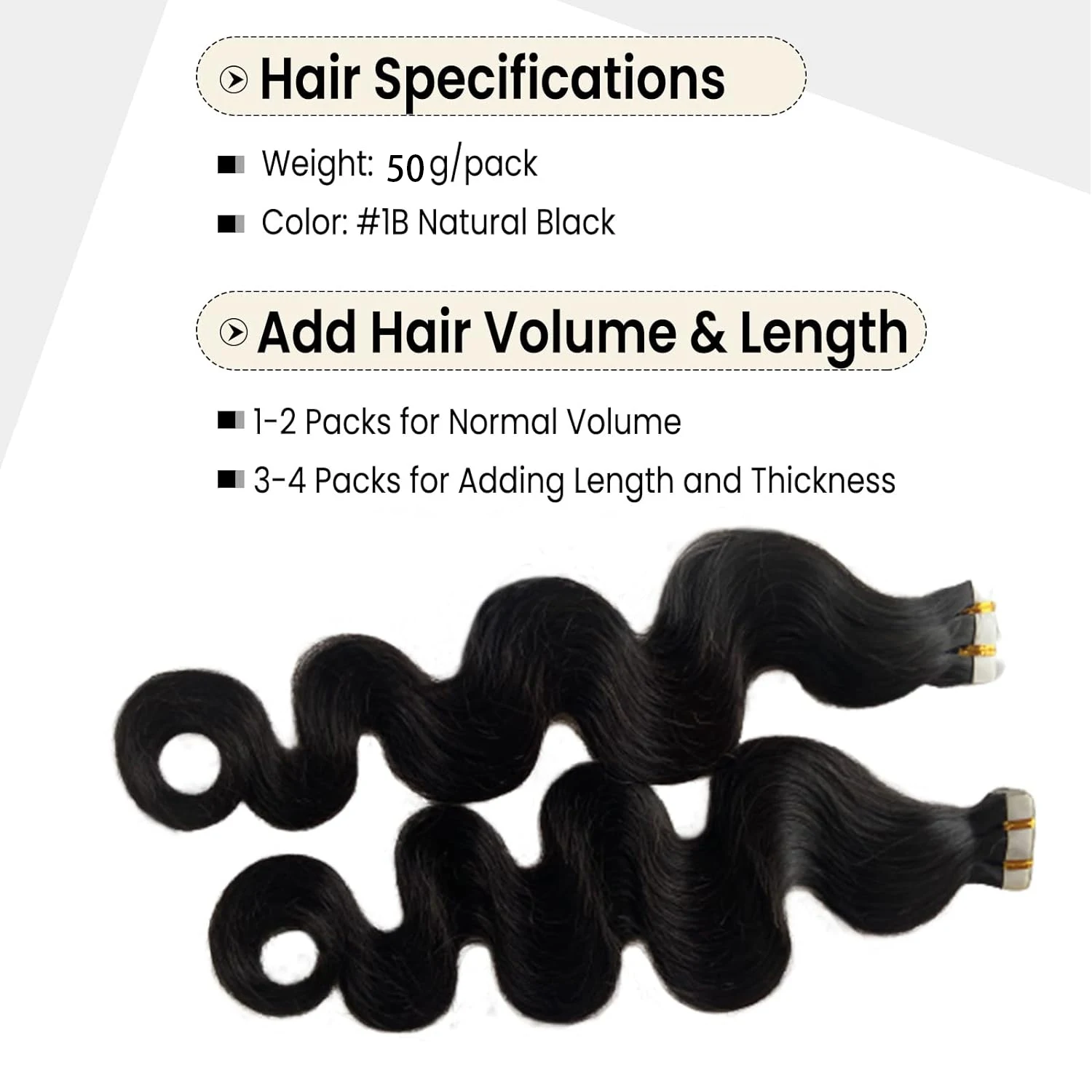 26 Inch Body Wave Tape In Hair Extensions 20pcs/50g Natural Black 100% Unprocessed Human Hair Curly Wavy Tape Ins Invisible Glue