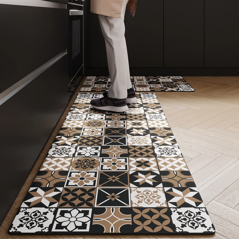 Vintage Bohemian Kitchen Rug Long Strip Carpet Non-slip Mats Dirty Resistant Oil-proof PVC Leather Washable Mat Tapis De Cuisine