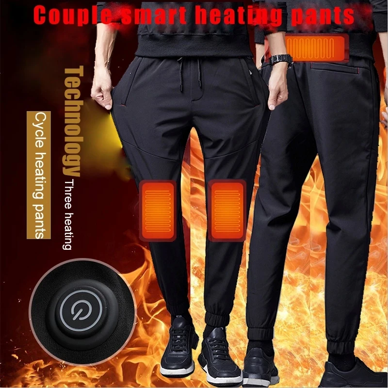 Men Warm USB Heated Pants Oversized Winter Softshell Fleece Outdoor Heating Pants Trekking Fish Camp Climb Hiking Ski Pant