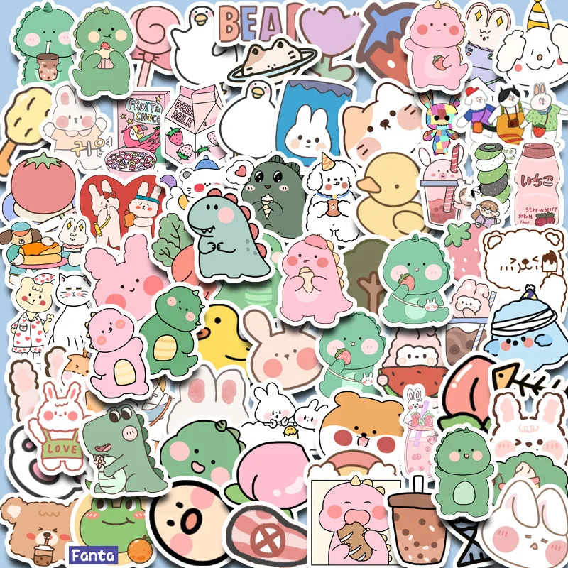 90pcs Blue Brownie Cute Animal Graffiti Stickers Children\'s Diy Stationery Computer Stickers Student Stationery