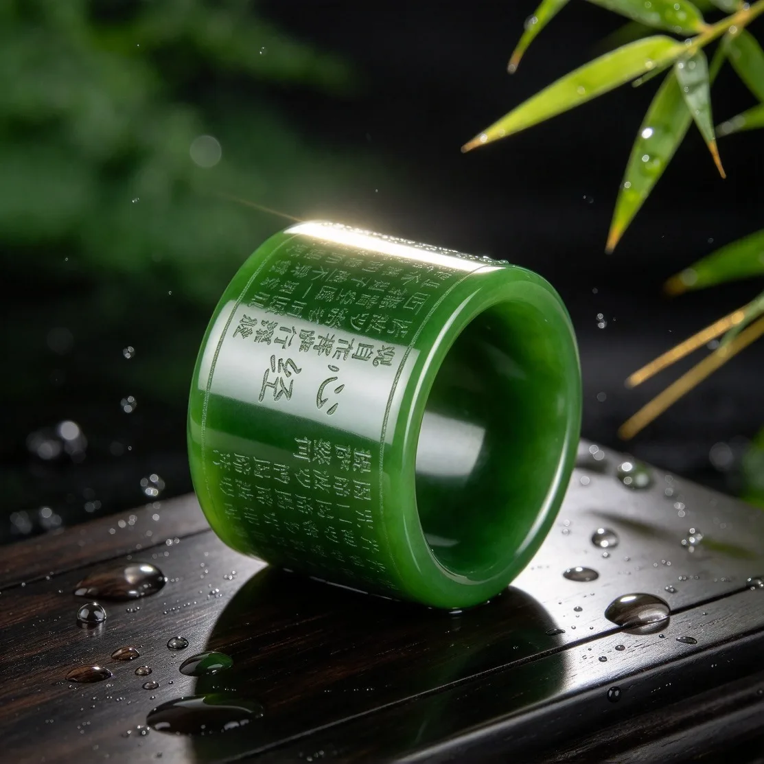 Natural Green Jade Heart Sutra Ring Buddhist Mantra Meditation Amulet Finger Band Men Women Daily Wear Spiritual Lucky Gifts