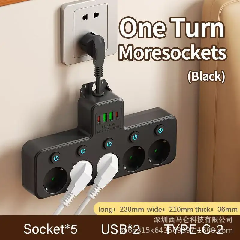 

Универсальный сетевой фильтр 10-в-1: 6 розеток AC + 3 USB + 1 Type-C, с независимыми выключателями, беспроводной адаптер, портативный для путешествий/общежития/дома/офиса, черный/белый