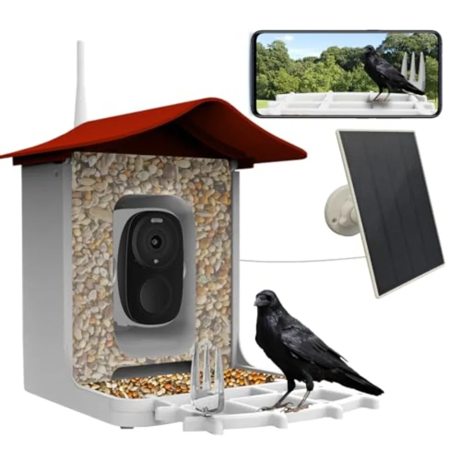

Smart Bird Feeder with Camera for Outdoor Use ABS Plastic Stainless Steel Black 2.1L Capacity AI Bird Species Identification So