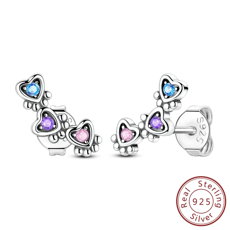 

Dazzling 100% 925 Sterling Silver Colorful Zirconium Cute Claw Stud Earrings For Girl Cute Jewelry Gift