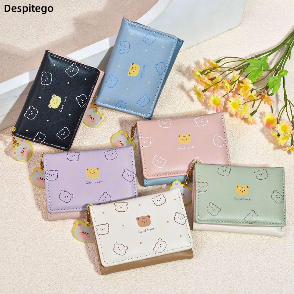 

Korean Style Solid Color Three-fold Wallet Creative Multi Card Slots Short Wallet Bear Coin Purse