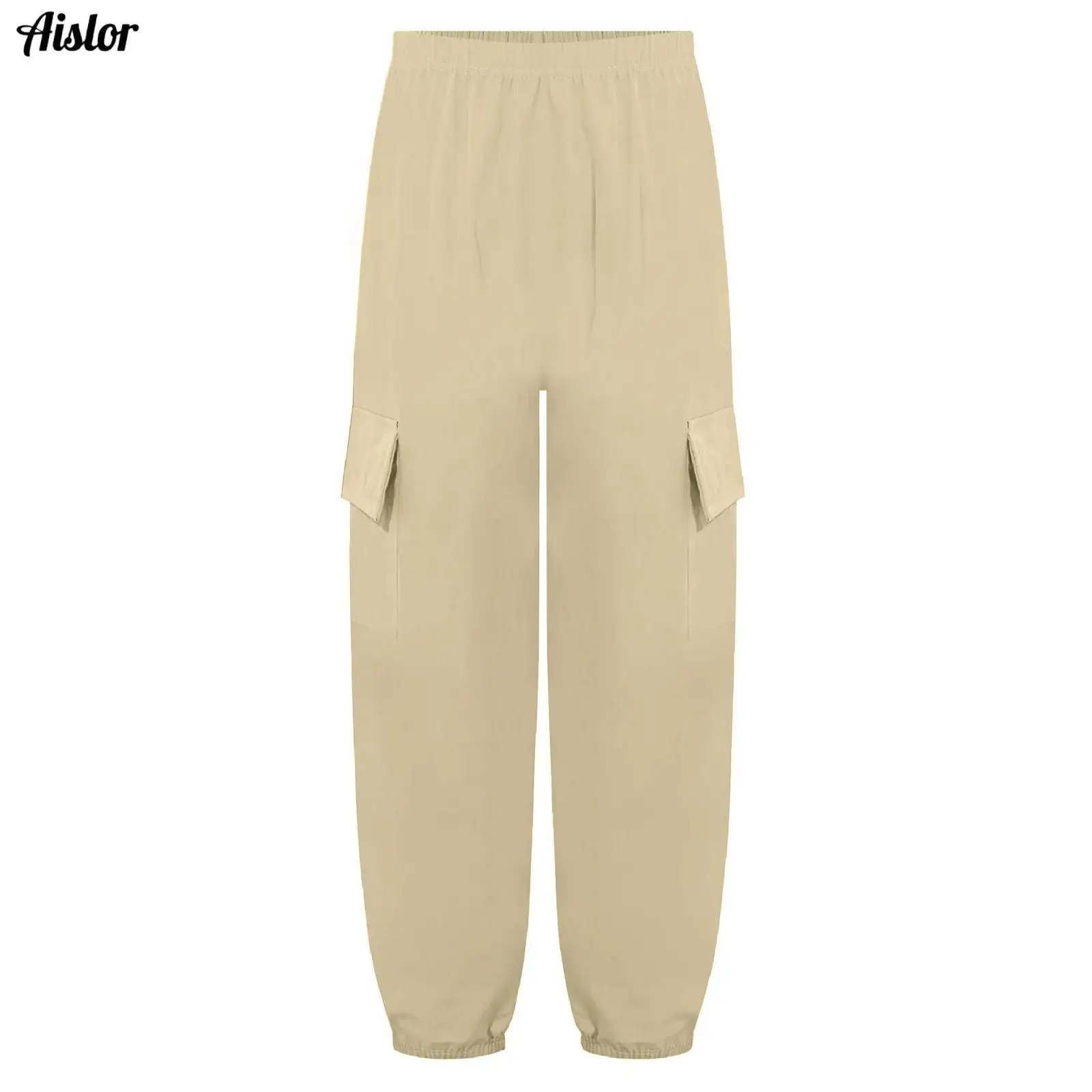 Kids Girls Boys Cargo Pants Casual Soft Lightweight Elastic Waist Sweatpants Hip-Hop Skateboarding Trousers with Flap Pockets