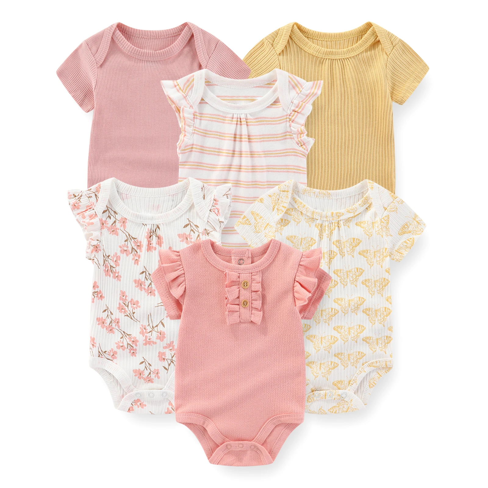 6-Piece Fashion Cute Baby Bodysuits 100%Cotton Newborn Boy Girl Onesies Short Sleeve Infant Clothes