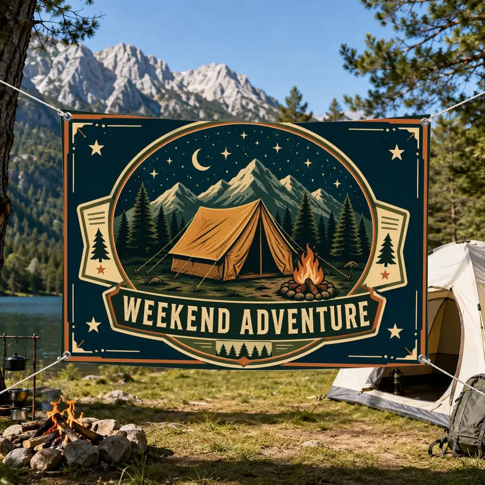 Weekend Adventure Camping Banner Flags Aesthetic Wall Tapestry Printed Wall Hanging Living Room Party Outdoor Decor