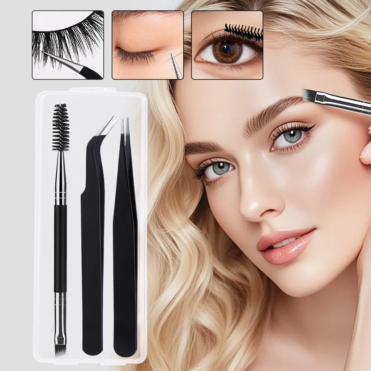 4-teilige Augenbrauenpinzette mit Aufbewahrungsbox, Beauty-Pfropfen von Wimpern und Kämmen, täglicher Gebrauch