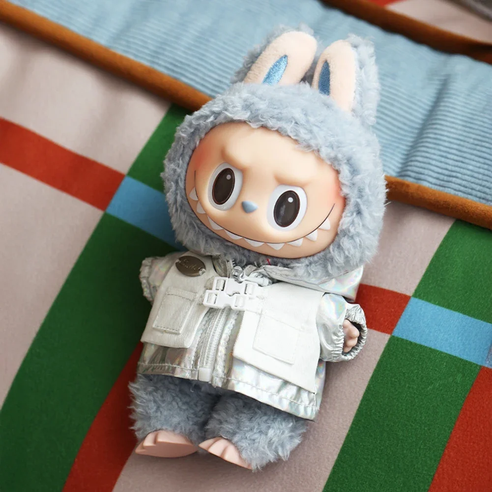 

Stylish Silver fake two windbreakers Mini Plush Doll'S Clothes Outfit Accessories For 17cm Korea Kpop Exo Labubu Clothing Gift