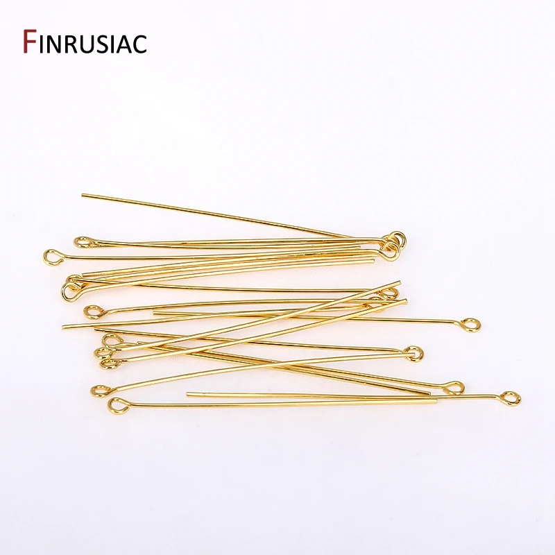50 Stück/Lot 18k vergoldete Messing-Kugelnadeln/Augenstifte/Flachkopfnadeln für die Schmuckherstellung, DIY-Nadelzubehör im Großhandel – Detail 20