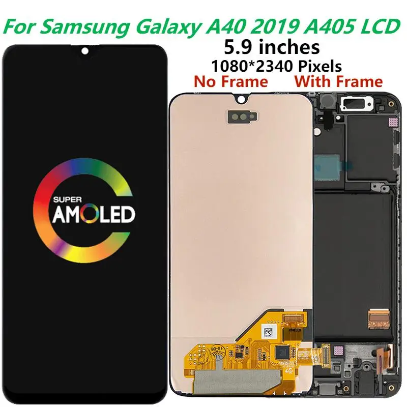 

5.9'' Super AMOLED For Samsung A40 2019 A405 LCD Display With Frame Touch Screen Digitizer Assembly Replacement Repair Parts